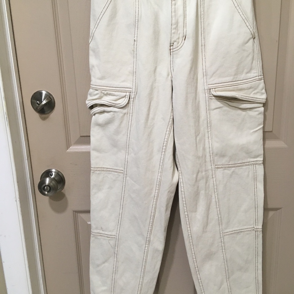 PacSun Utility Cream/Beige Cargo Festival Brown Stitching Elastic Waist SZ S